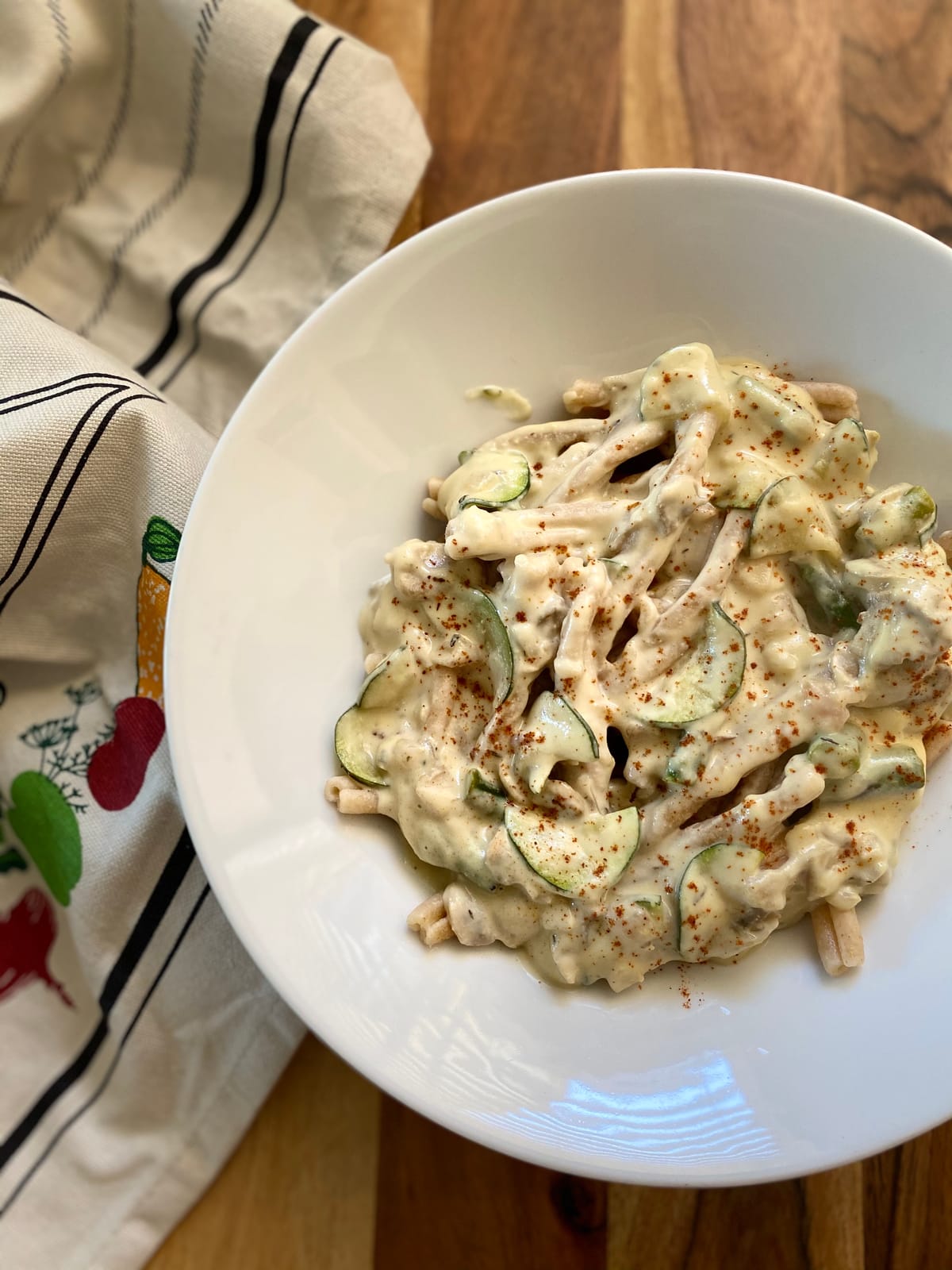 Creamy Dreamy Pasta with Asparagus, Zucchini and Mushrooms